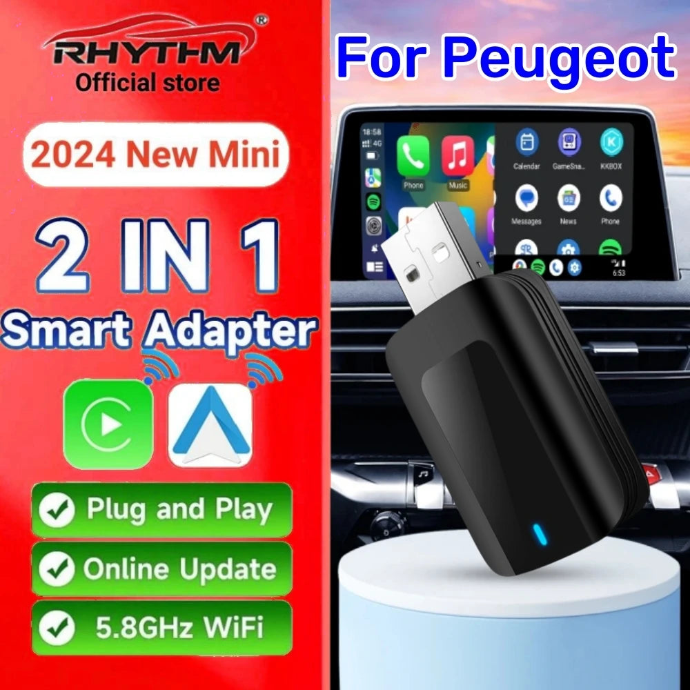 Wireless Adapter CarPlay Android Auto 2in1 Smart Dongle Play&Plug For Peugeot 208 2008 308 | AUTOKITSHOP