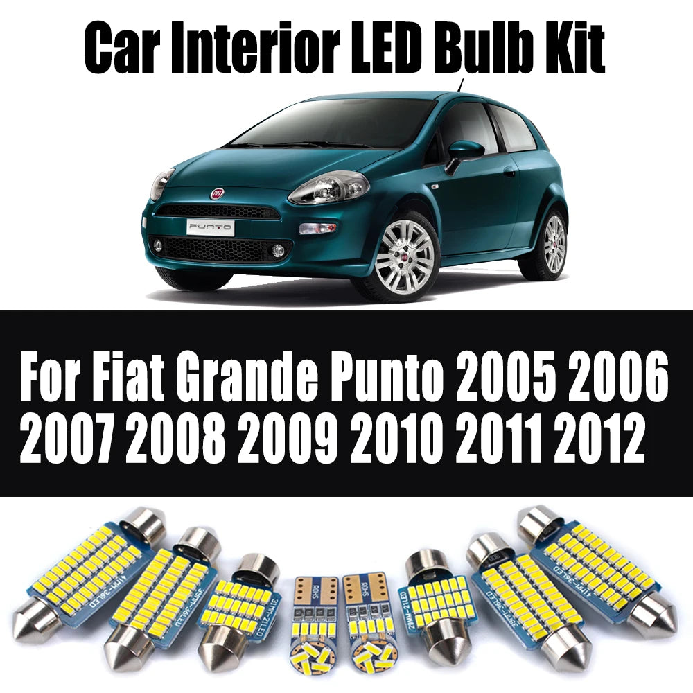 9-Piece LED Interior Light Kit for Fiat Grande Punto 2005-2009 - Canbus Dome Map Door Trunk Bulbs | AUTOKITSHOP