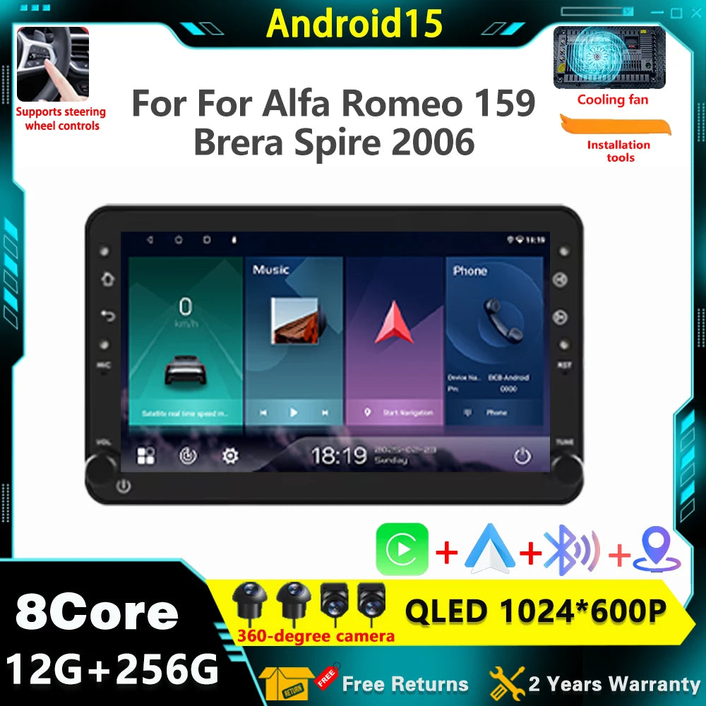 Android 15 Car Radio For Alfa Romeo 159 Brera Spire 2006 Car Multimedia GPS 5G WIFI DVD Ca