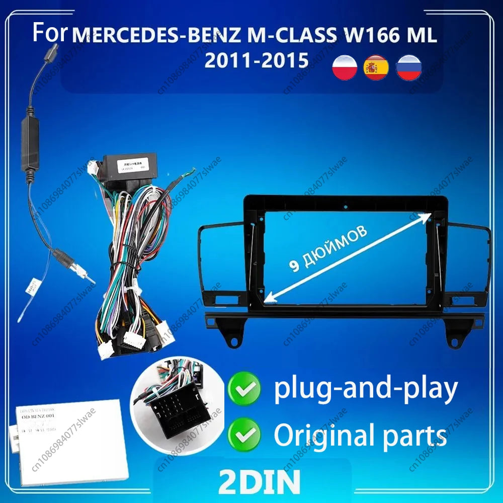 9 inch For MERCEDES-BENZ M-CLASS W166 ML 2011-2015 Car Radio Fascias Android MP5 Stereo Pl