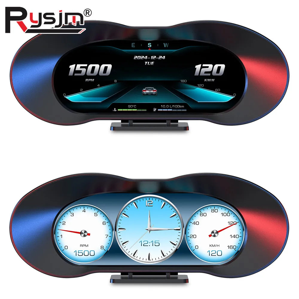 P5 HUD OBD2&GPS Car Head Up Display Speedometer Auto Display Alarm Water Oil Tem for OBD2 P5 - Automotive LED Light