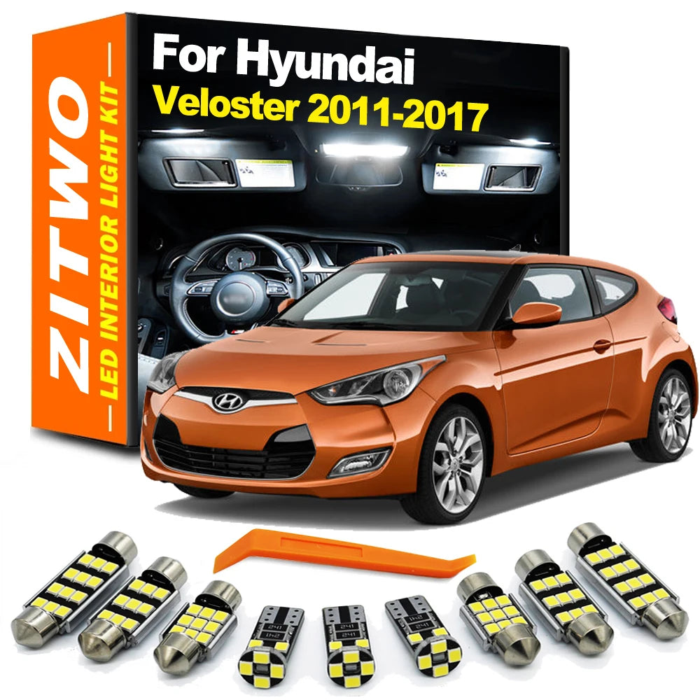 ZITWO 11Pcs LED Bulb Interior Indoor Light Kit For Hyundai Veloster 2011 2012 2013 2014 2015 2016 2017 Dome Map Plate Trunk Lamp