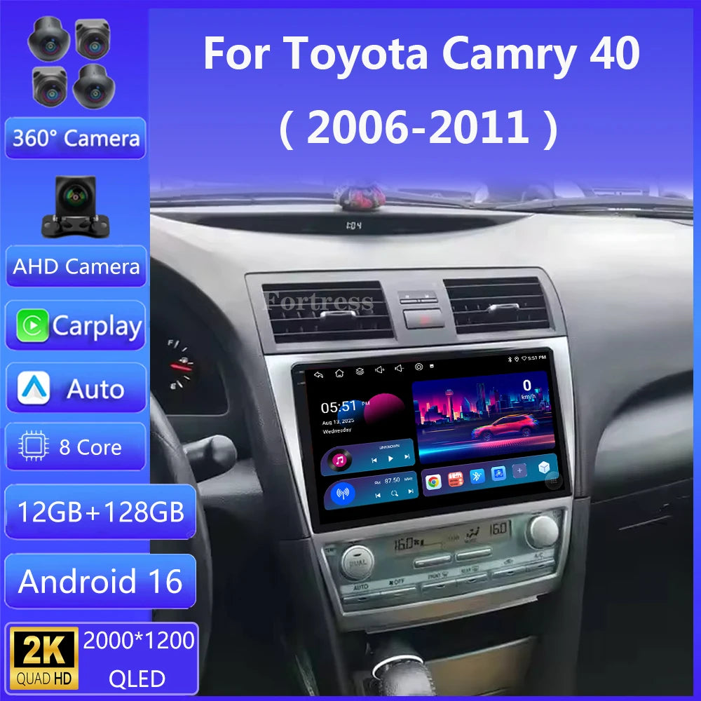 Car Radio Android 16 For Toyota Camry 40 2007 2008-2011 RDS 8 Core Navigation 360 Camera W