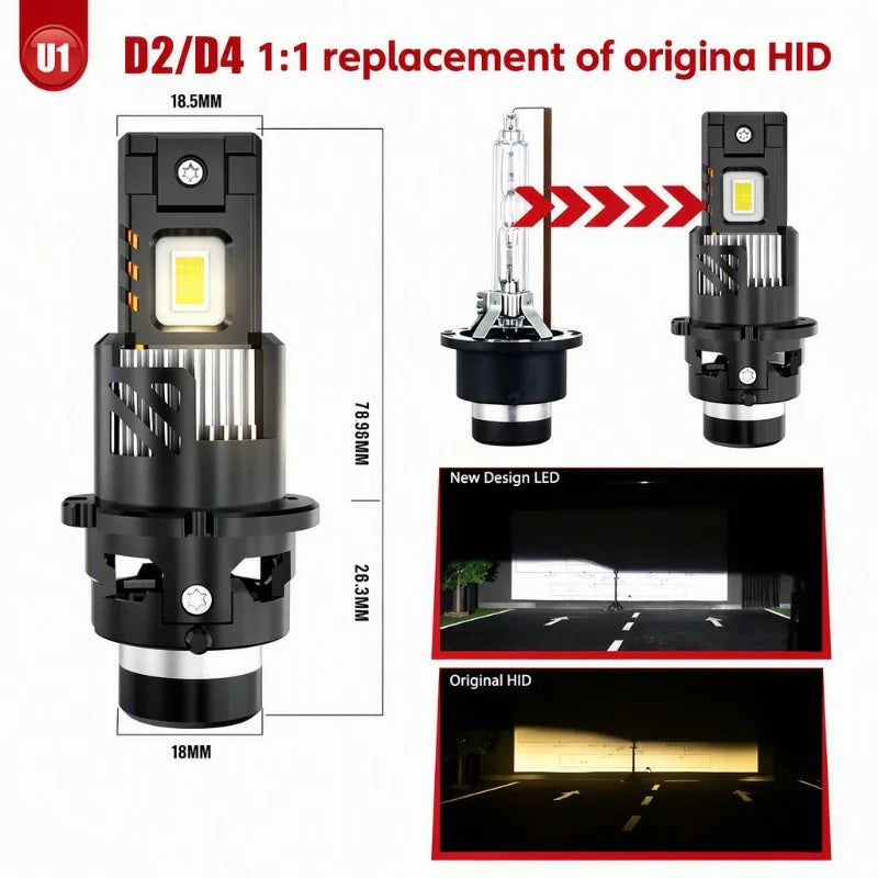 U1 LED Headlight Bulbs D2S D2R D4S D4R With GC-4575 9000LM CANBUS Function Plug and Play R