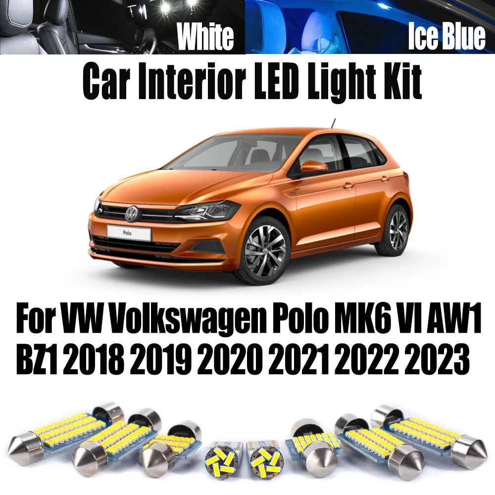 10-Piece LED Interior Light Kit for VW Volkswagen Polo MK6 VI AW1 BZ1 2018- 2022 - Canbus Dome Map Door Trunk Bulbs |...