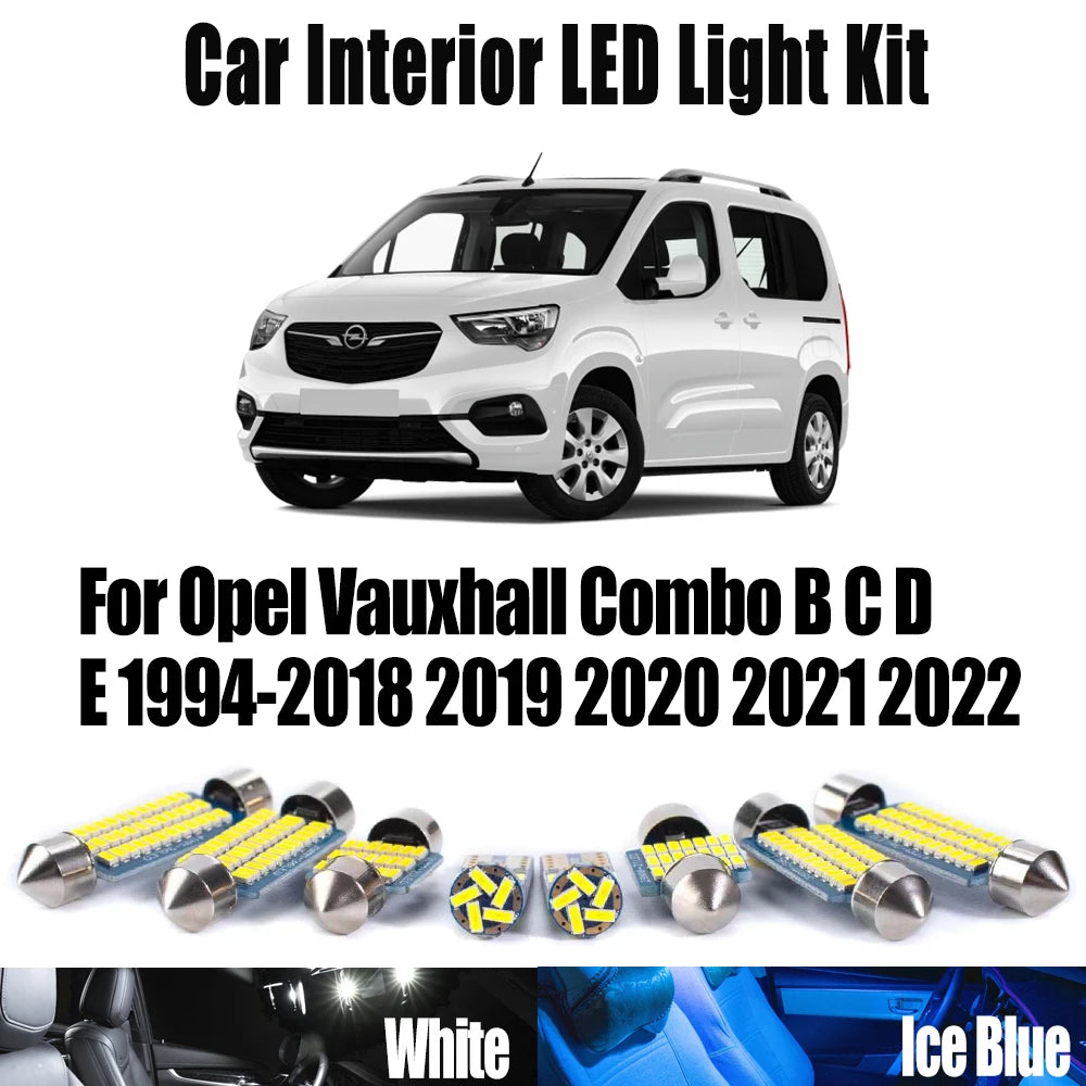 LED Interior Light Kit for Opel Vauxhall Combo B C D E 1994- 2020 - Canbus Dome Map Door Trunk Bulbs | AUTOKITSHOP