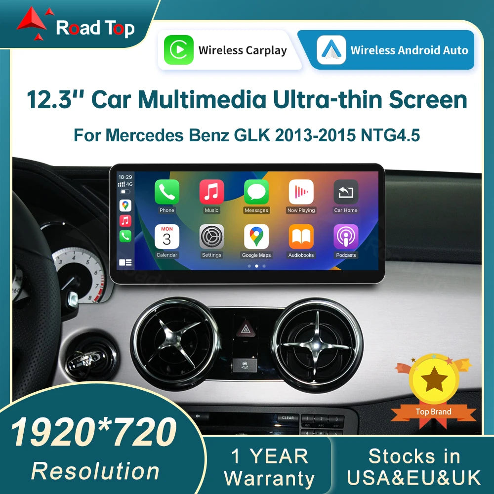 RoadTop Wireless CarPlay Android Auto Multimedia Display for Mercedes-Benz GLK X204 NTG4.5