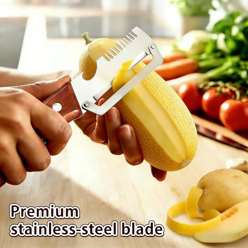 Easy Grip Non-Slip Multifunctional 3-in-1 Stainless Steel Peeler Vegetable & Fruit Slicer Shredd - Automotive LED Light