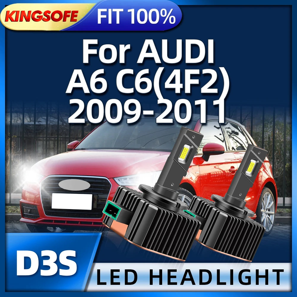 KINGSOFE D3S LED 130W Headlights Car Light Bulbs Auto Headlamp 6000K White For AUDI A6 C6