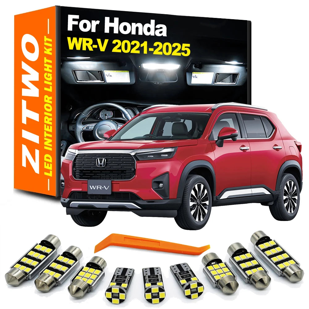 ZITWO 9Pcs Vehicle LED Interior Light Kit For Honda WR-V WRV 2021 2022 2023 2024 2025 Dome Map Reading Plate Bulb Accessories