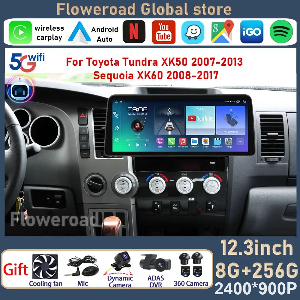 12.3' For Toyota Tundra XK50 2007 - 2013 Sequoia XK60 2008 - 2017 Car Radio Android15 Mult | AUTOKITSHOP