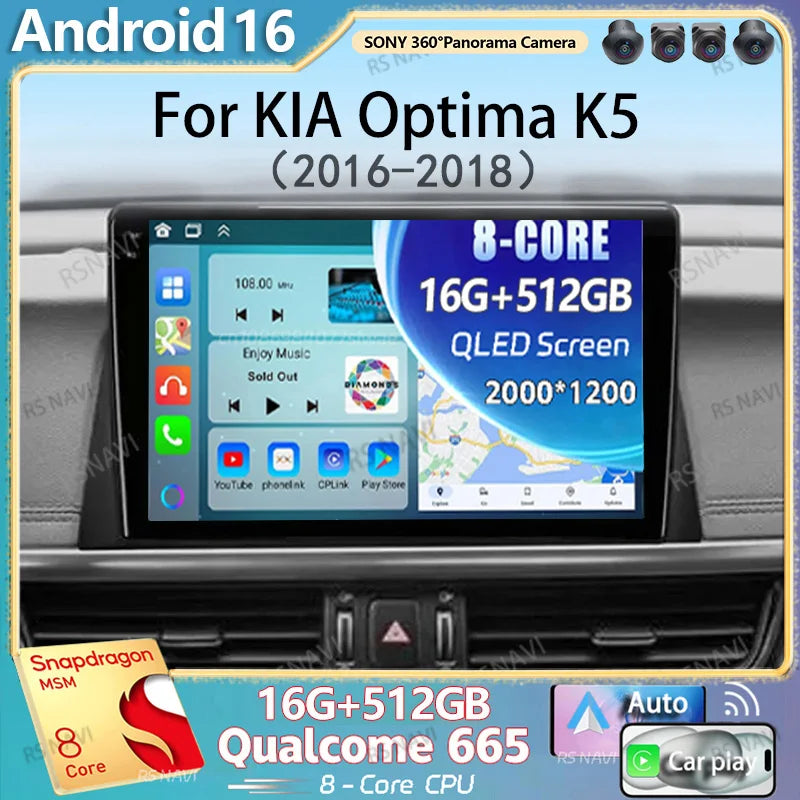 Android 16 Carplay Auto Car Radio For KIA Optima K5 2016 2017 2018 Autoradio Multimedia St