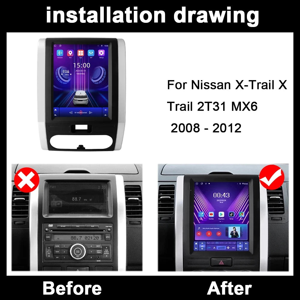 Android 16 Carplay For Nissan X-Trail X Trail 2 T31 MX6 2008-2012 Car Radio Multimedia Vid