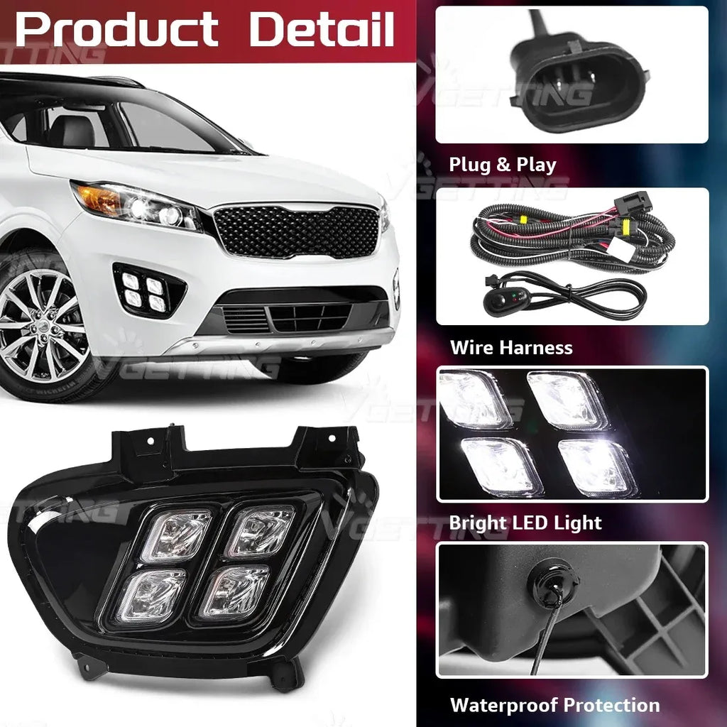 LED DRL For KIA Sorento 2015 2016 2017 2018 US ASIA Version Daytime Running Lights Fog Lam | AUTOKITSHOP