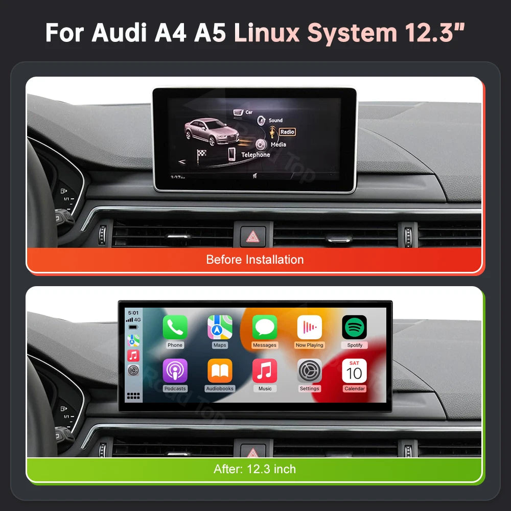 12.3'' Linux Screen Wireless CarPlay Car Multimedia Display For Audi A4 A5 2016-2019 with  | AUTOKITSHOP
