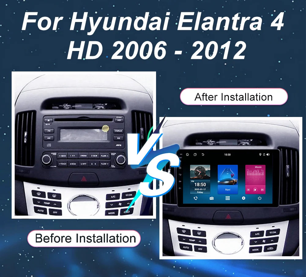 Android 15 Carplay Android Auto Radio Stereo For Hyundai Elantra 4 HD 2006 - 2012 Auto Mul