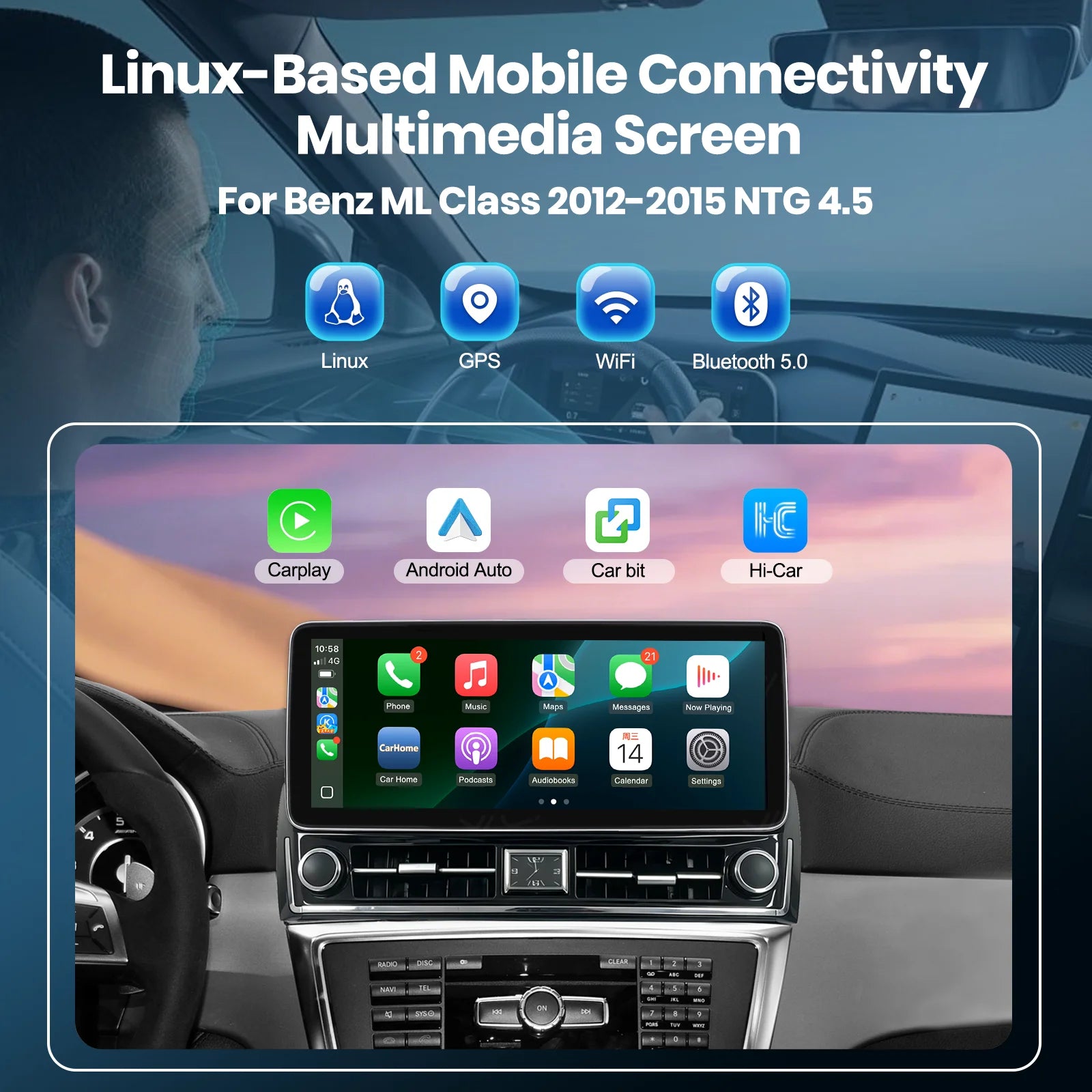 Touch Screen Wireless CarPlay Multimedia Display for Mercedes-Benz ML 2012-2015 NTG 4.5