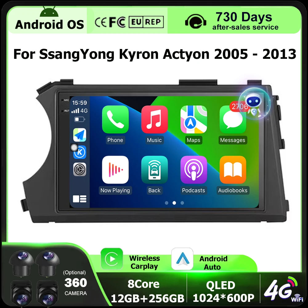 Android Auto Carplay For SsangYong Kyron Actyon 2005 - 2013 Car Radio Multimedia Video Pla