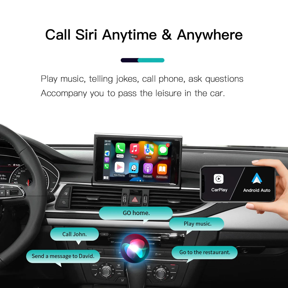 AUTOABC Wireless CarPlay Android Auto Interface for Audi A3 A4 A5 Q2 Q7 Q5L 8V with Mirror