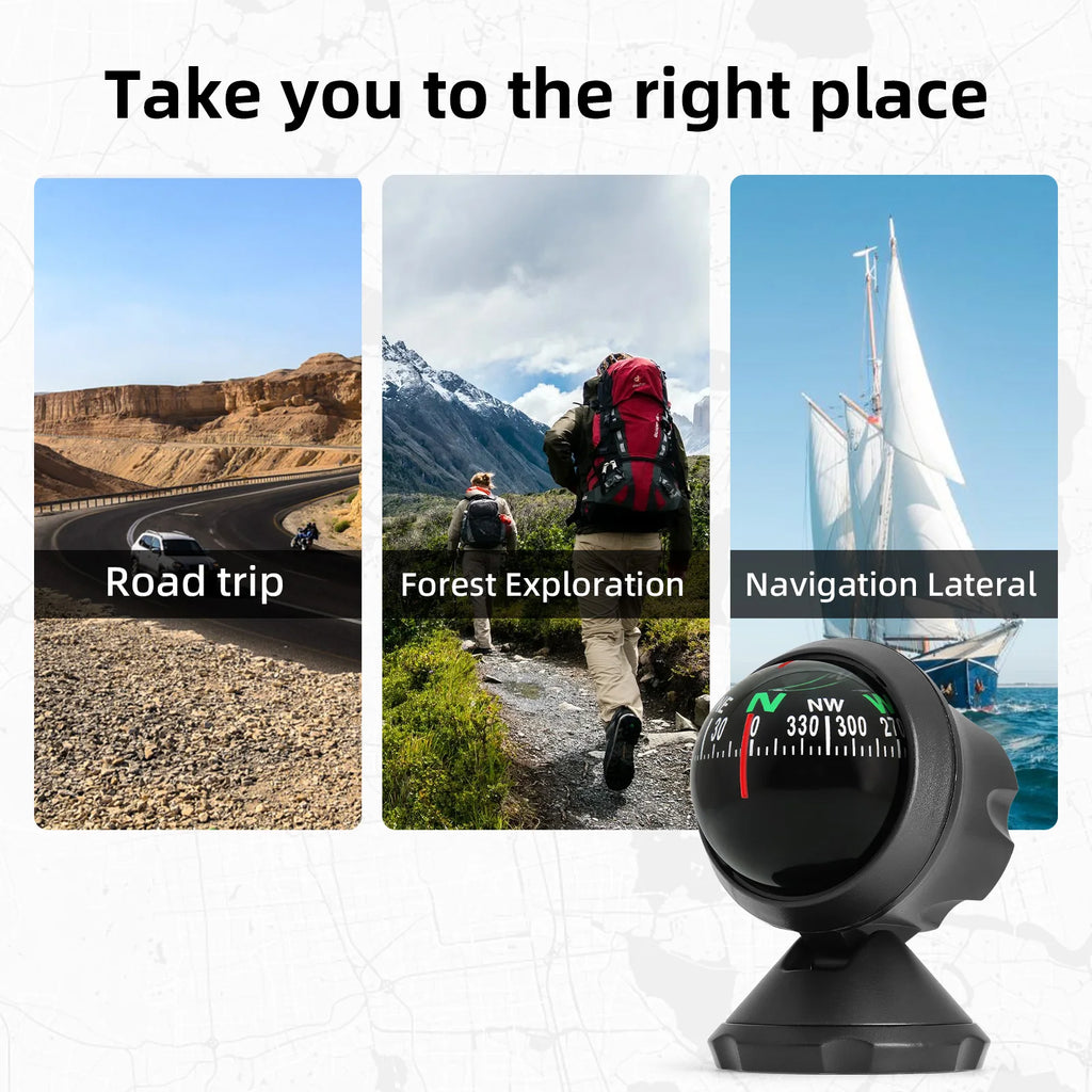 AD Mini Car Navigation Compass 360 ° Rotary Adjustable Spherical Dashboard Guide Compass For Boa - Automotive LED Light
