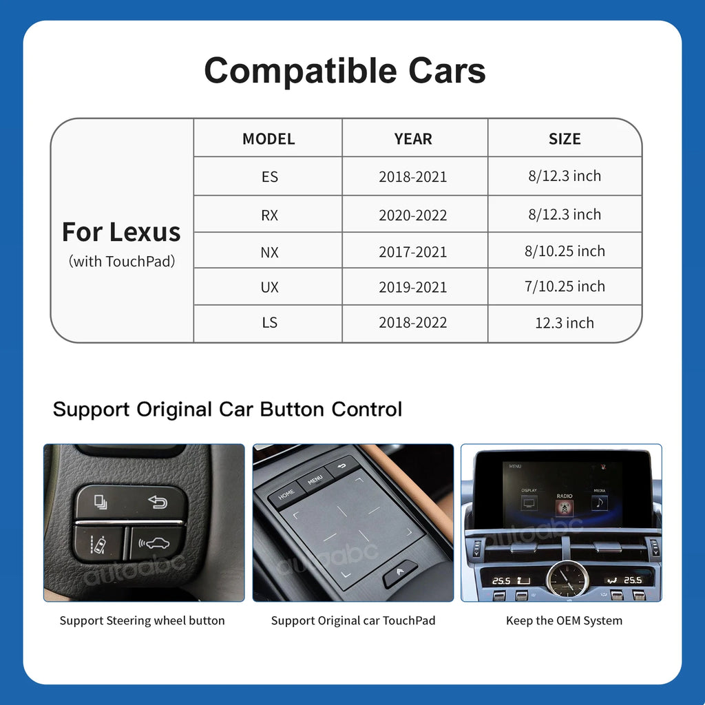 Wireless CarPlay Interface for Lexus with Touchpad NX RX IS ES GS RC CT LS LX LC UX 2018-2 | AUTOKITSHOP
