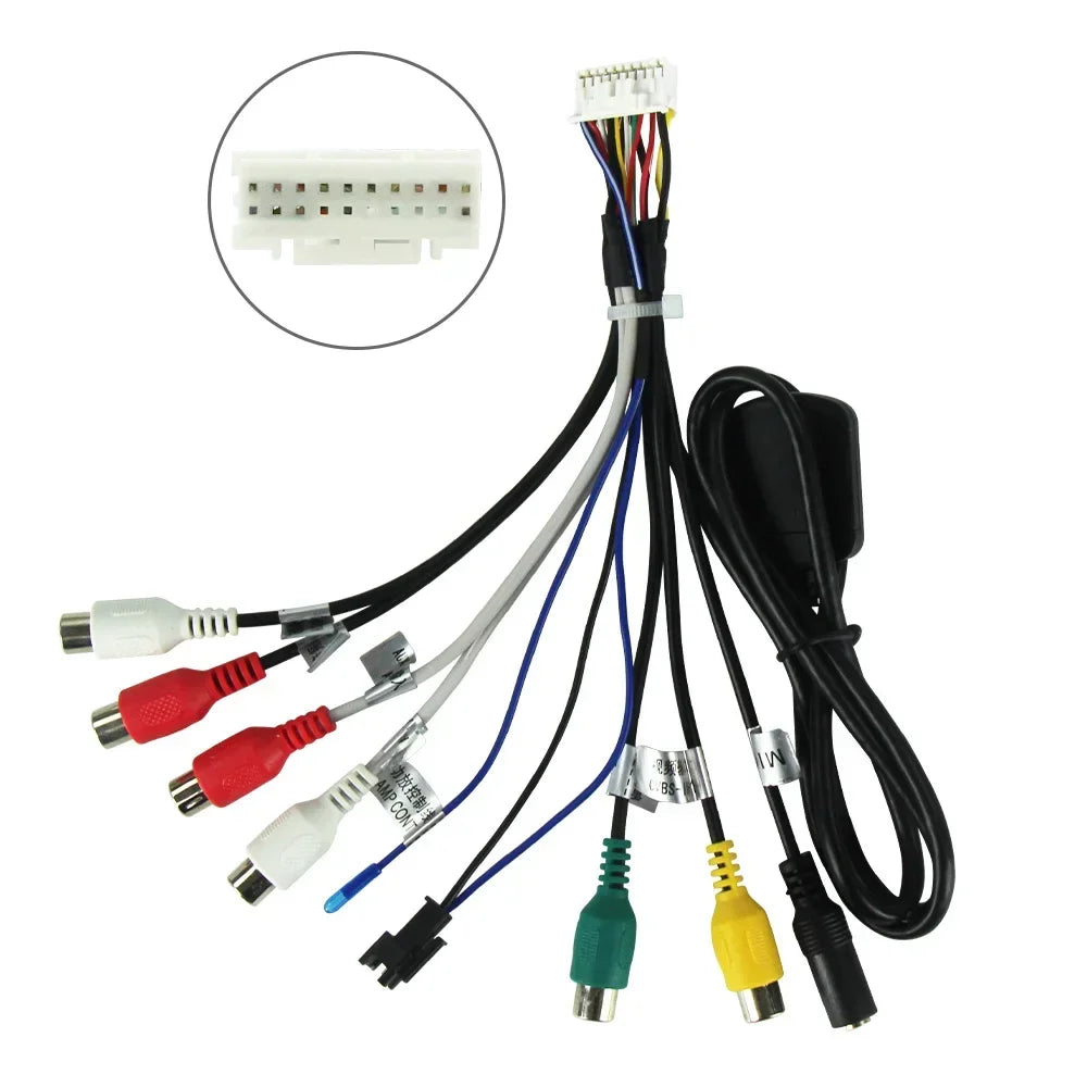 20 Pin RCA Socket CVBS Aux in Subwoofer Amp Control Wire Fan 12V Power Jack Mic Harness fo | AUTOKITSHOP