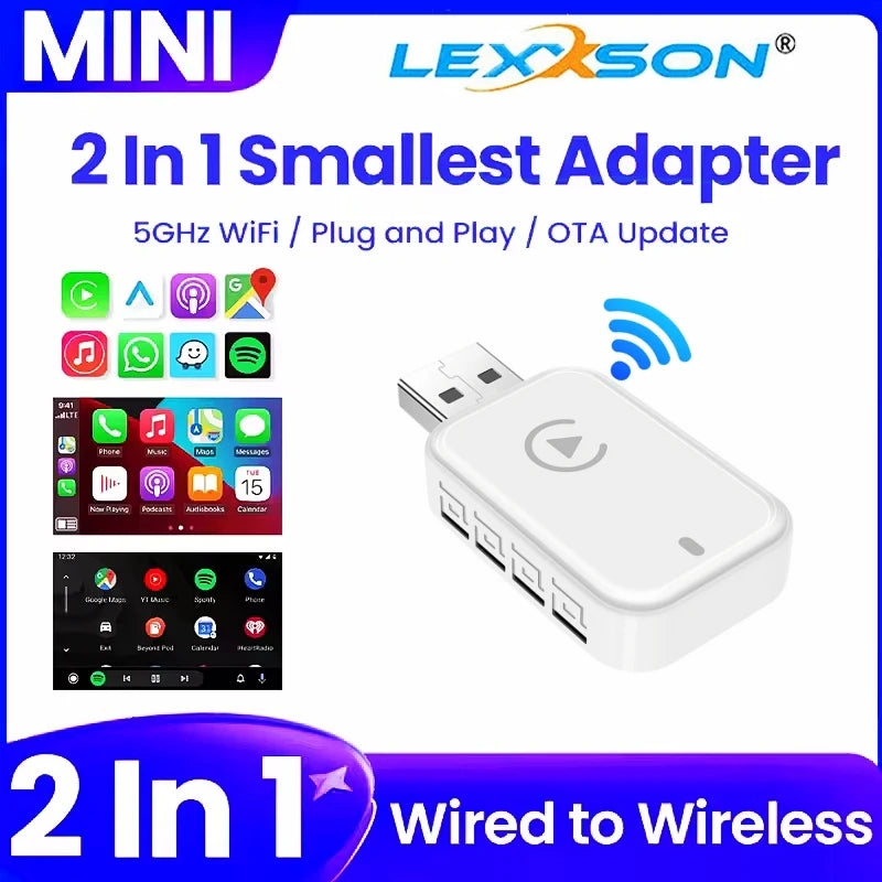 2in1 Wired to Wireless CarPlay Android Auto Adapter for OEM Car Stereo Plug and Play Smart | AUTOKITSHOP