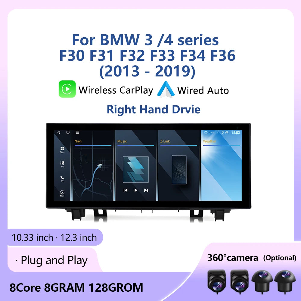 Right Hand Drvie Car radio Android Auto For BMW 3 /4 series F30 F31 F32 F33 F34 F36 2013 -