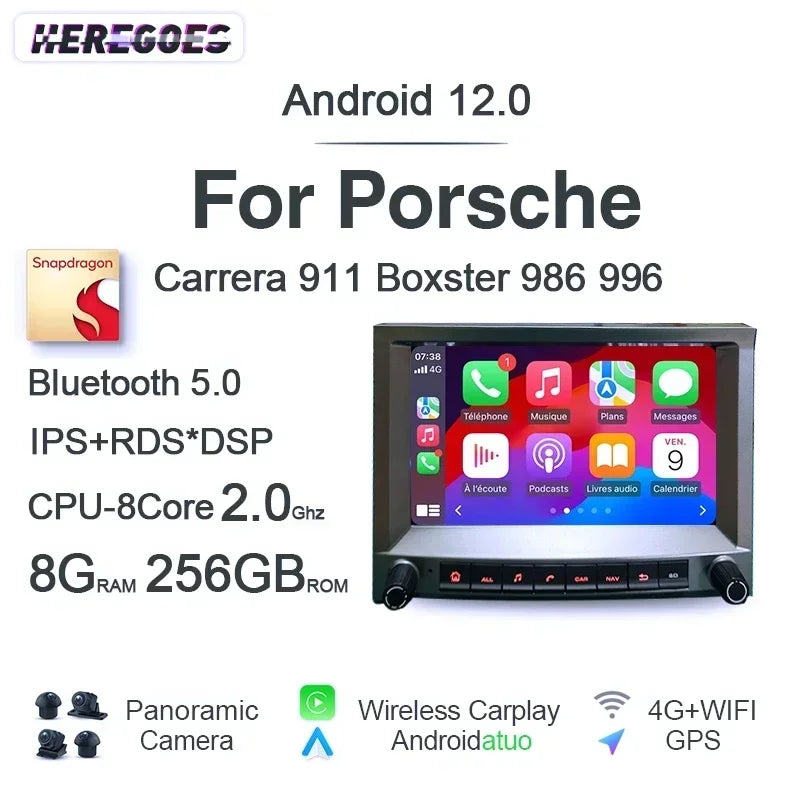 12.3" Car Radio GPS Android 12 Qualcomm 8G+256G Carplay Navi Bluetooth WiFi for Porsche Boxster 986 Carrera 996 2002-200