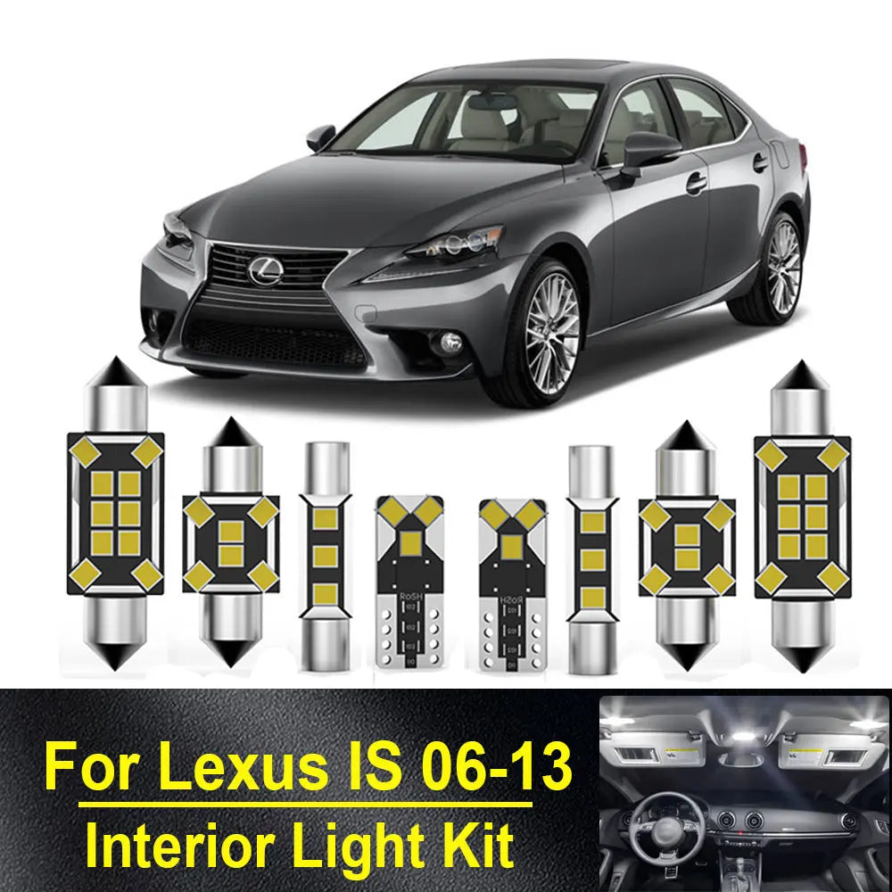 9-Piece LED Interior Light Kit for Lexus IS IS250 IS300 IS350 IS220D MK2 2006-2008 - Canbus Dome Map Door Trunk Bulbs...