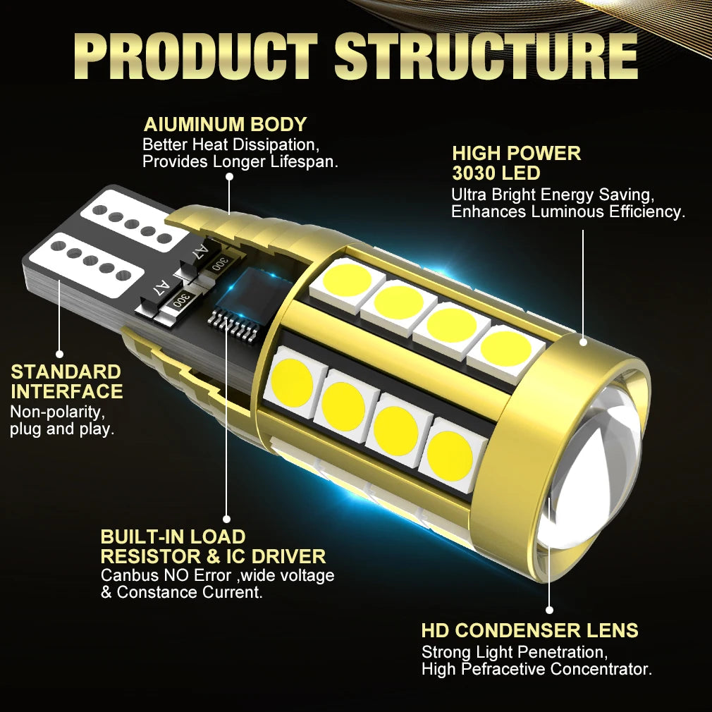 Canbus T15 W16W LED Lamp Light 2000LM 28SMD 3030 912 921 Bulb With Lens Car Backup Reverse