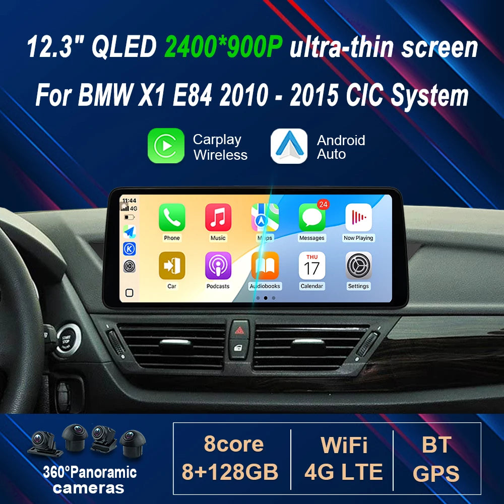 12.3' 2400*900P Ultra-thin Android 14 Wireless Carplay for BMW X1 E84 2010 - 2015 GPS 4G W