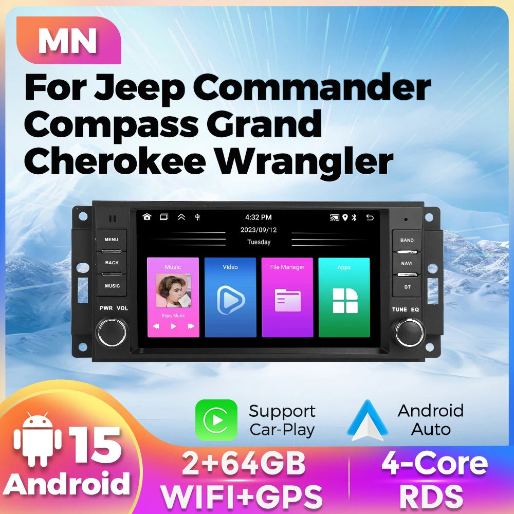 Android 13 Carplay Car Radio for Jeep Grand Cherokee Liberty Wrangler Chrysler Dodge Navig | AUTOKITSHOP