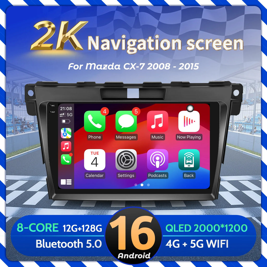 9 inch Car Radio Android 16 For Mazda CX-7 2008-2015 BT Carplay Multimedia Navigation Head