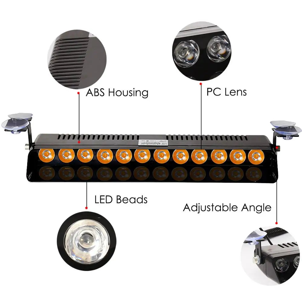 12 LED Strobe Warning Alarm Light Auto Warning Lamp Window shield Flashing Emergency Sucke | AUTOKITSHOP