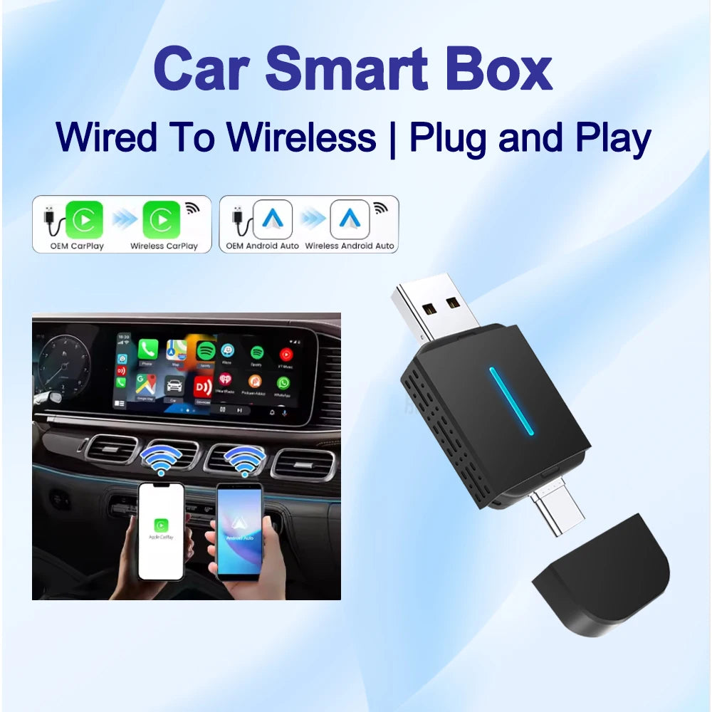 Wireless Carplay Adapter Android Auto 2in1 Smart Mini Box WIFI BT Auto Connect For Toyota