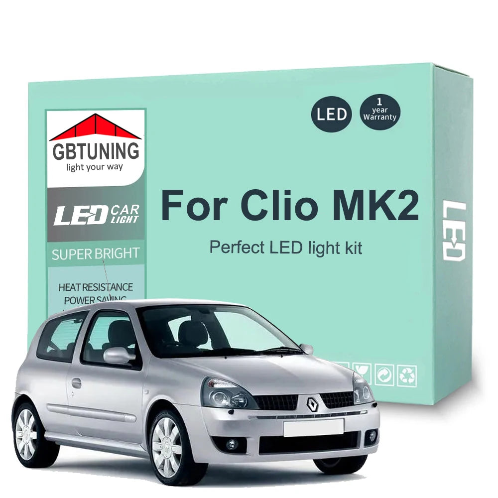 8-Piece LED Interior Light Kit for Renault Clio 2 II MK2 1998-2005 - Canbus Dome Map Door Trunk Bulbs | AUTOKITSHOP