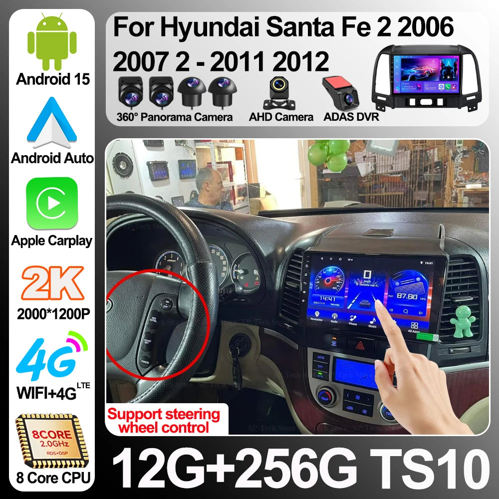 Android 16 Carplay Car Radio For Hyundai Santa Fe 2 2006 2007 2008 2009 2010 2011 2012 Mul | AUTOKITSHOP