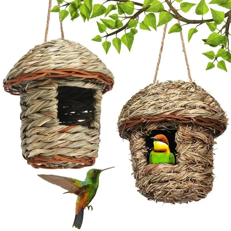 Bird House Outdoor Garden Hanging Bird Nest Hand-woven Straw Bird's Nest Parrot Hatching Breedin - Automotive LED Light