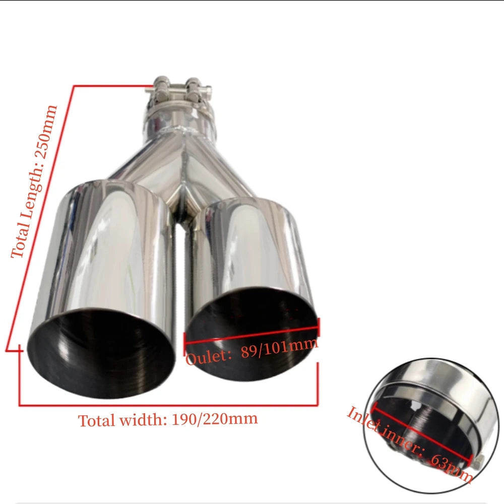 Genuine Double Exhaust Tip Stainless Steel Straight Edge Polished Silver Welding Muffler Tail Pi - Automotive LED Light