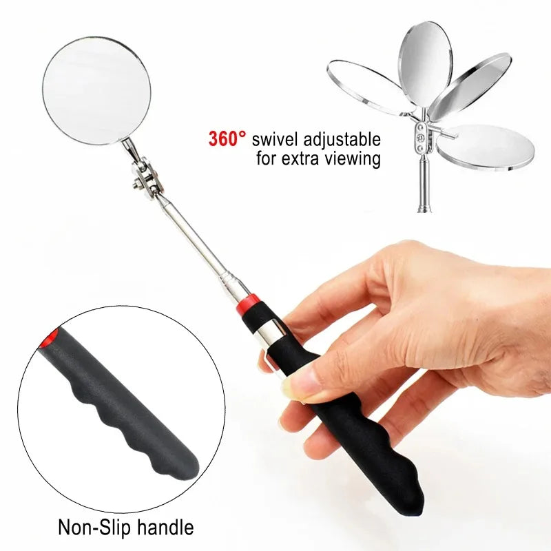 Car Mirror Portable Telescoping Flexible Head Inspection Mirror LED Light Adjustable 360 Degree  - Automotive LED Light