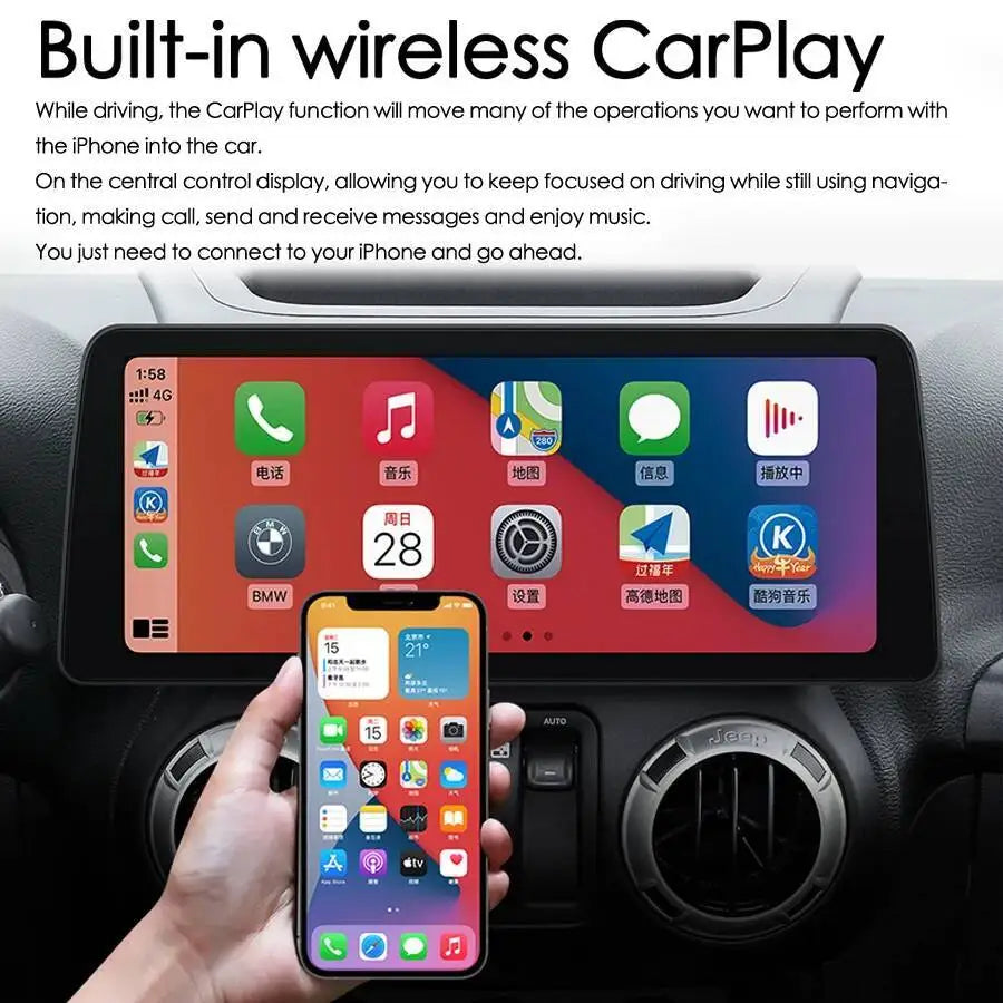 12.3" Android Wireless CarPlay Auto Screen For Jeep Wrangler 3JK 2015 2016 2017 4G GPS Blu
