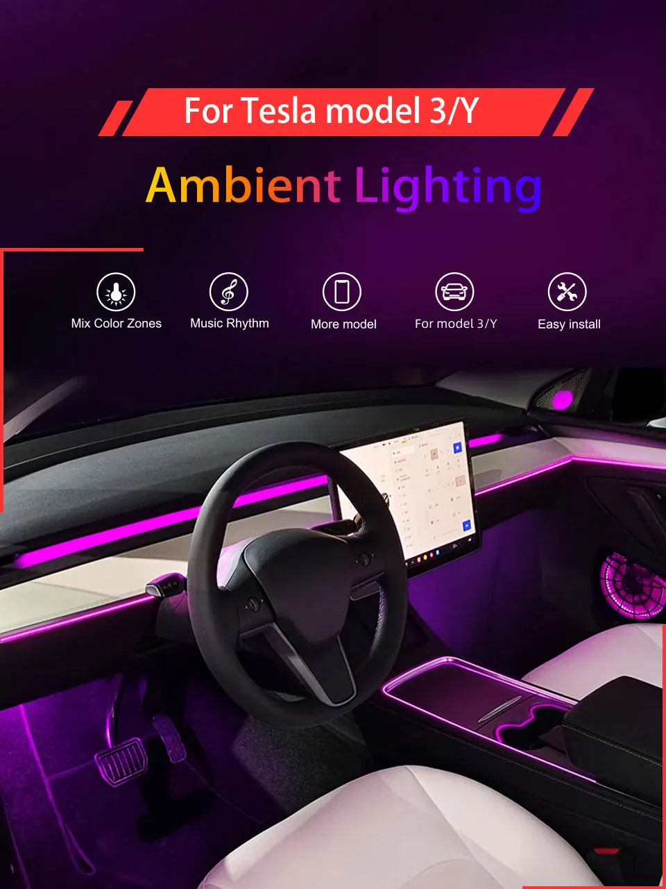 512 Color Tweeter Speaker for Tesla Model 3 - RGB LED Ambient Speaker Car Interior Light