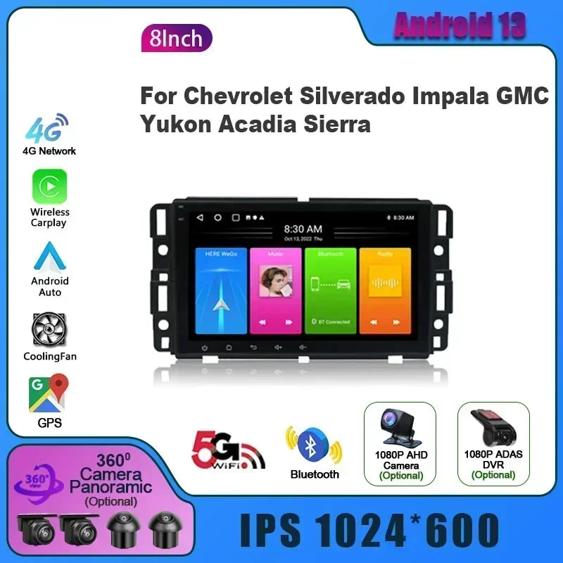 8inch Wireless Android 14 For Chevrolet Silverado Impala GMC Yukon Acadia Sierra Carplay 4