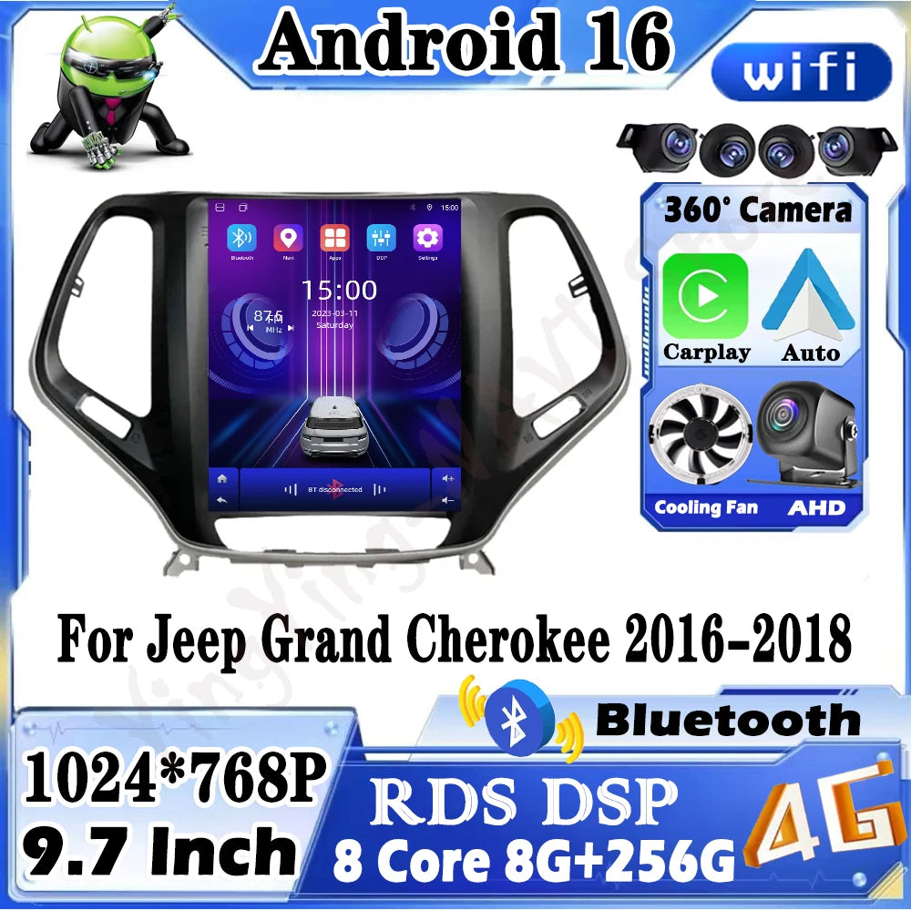 9.7“ Car Radio Multimedia Video Player For Jeep Grand Cherokee 2016-2018 Android Auto GPS