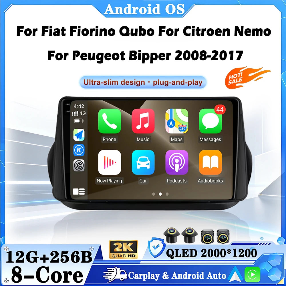 Android 16 Auto For Fiat Fiorino Qubo For Citroen Nemo For Peugeot Bipper 2008-2017 Car Ra