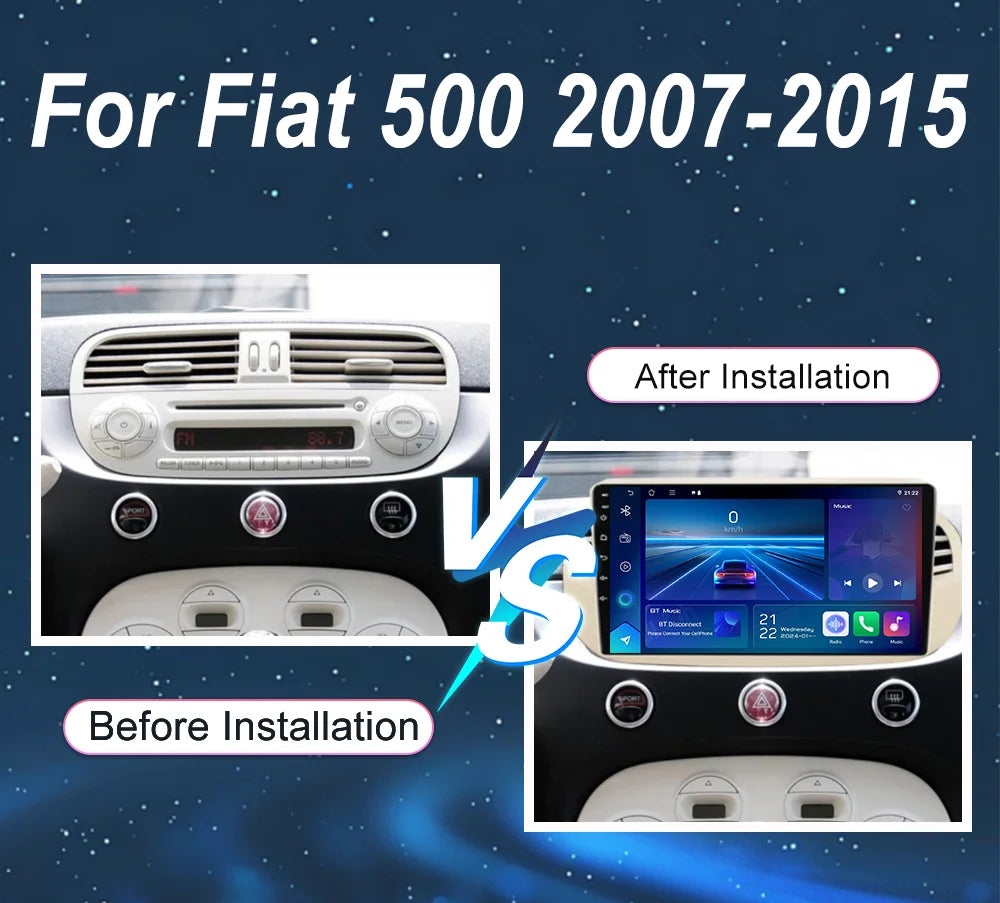 Car DVD Android 16 Radio Stereo For Fiat 500 2007-2015 Auto Multimedia Player GPS Navigati