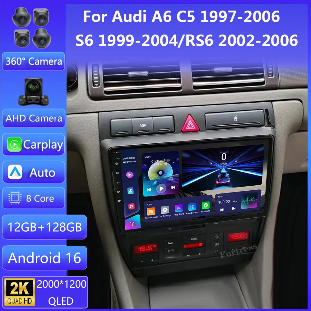 Android 16 Car Radio for Audi A6 C5 1997-2004 S6 1999 - 2004 RS6 2002 - 2006 Multimedia Pl