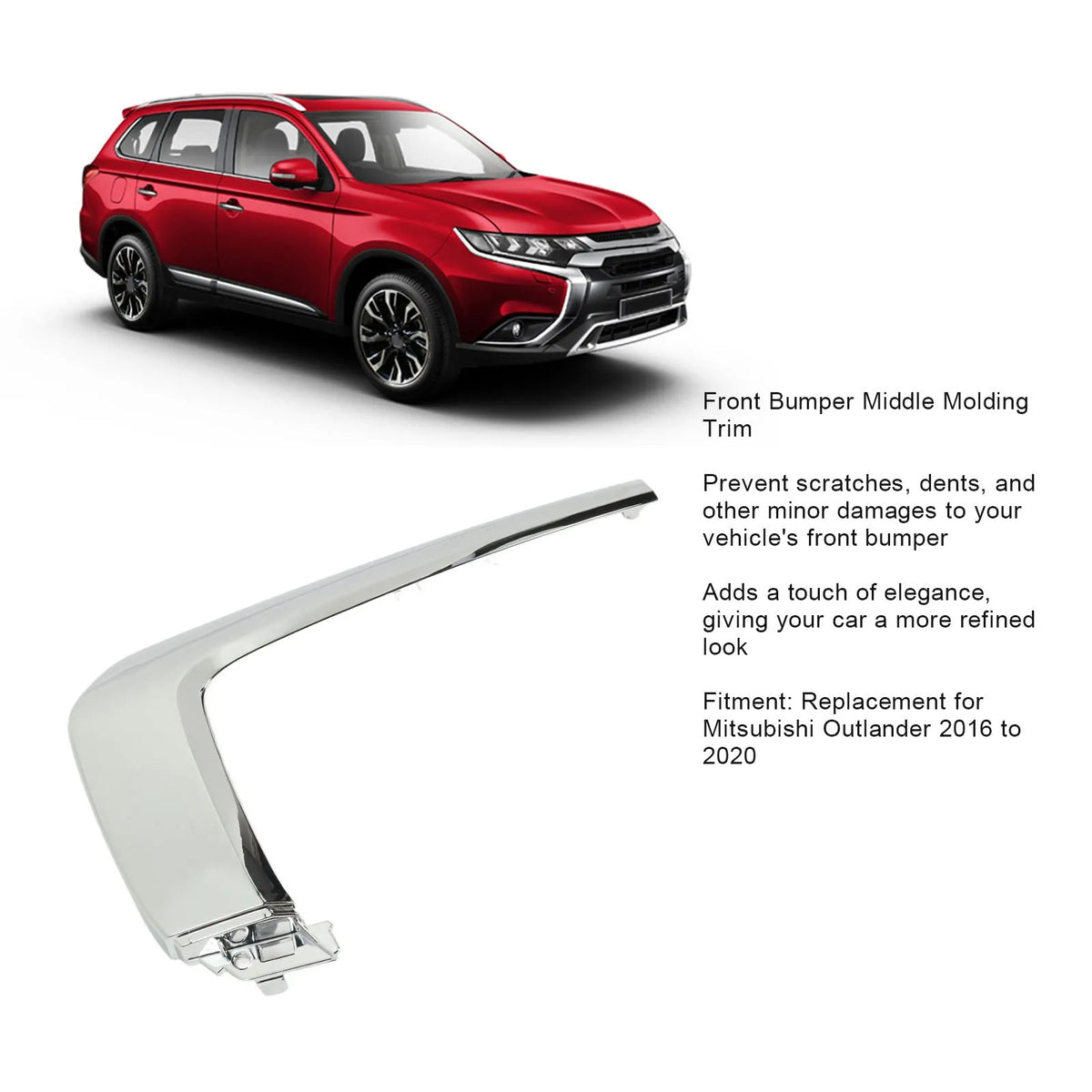 1Pc Car Front Bumper Middle Molding Trim ABS Chrome Replacement for Mitsubishi Outlander 2016 to - Automotive LED Light