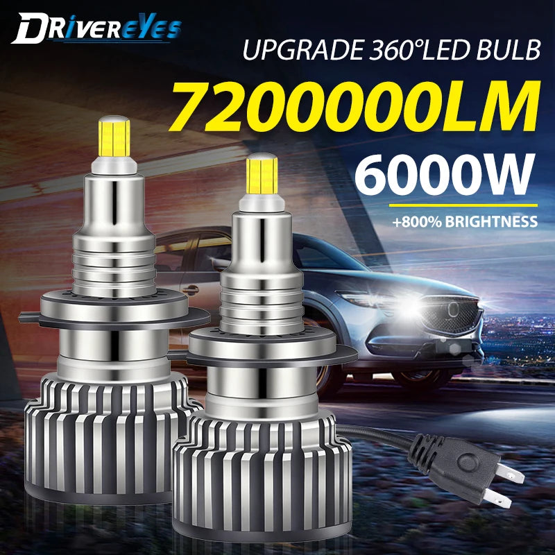 6000W H7 LED H1 H11 9005 9006 880 H27 Car Headlight Bulbs 7200000LM LED Lights For Project